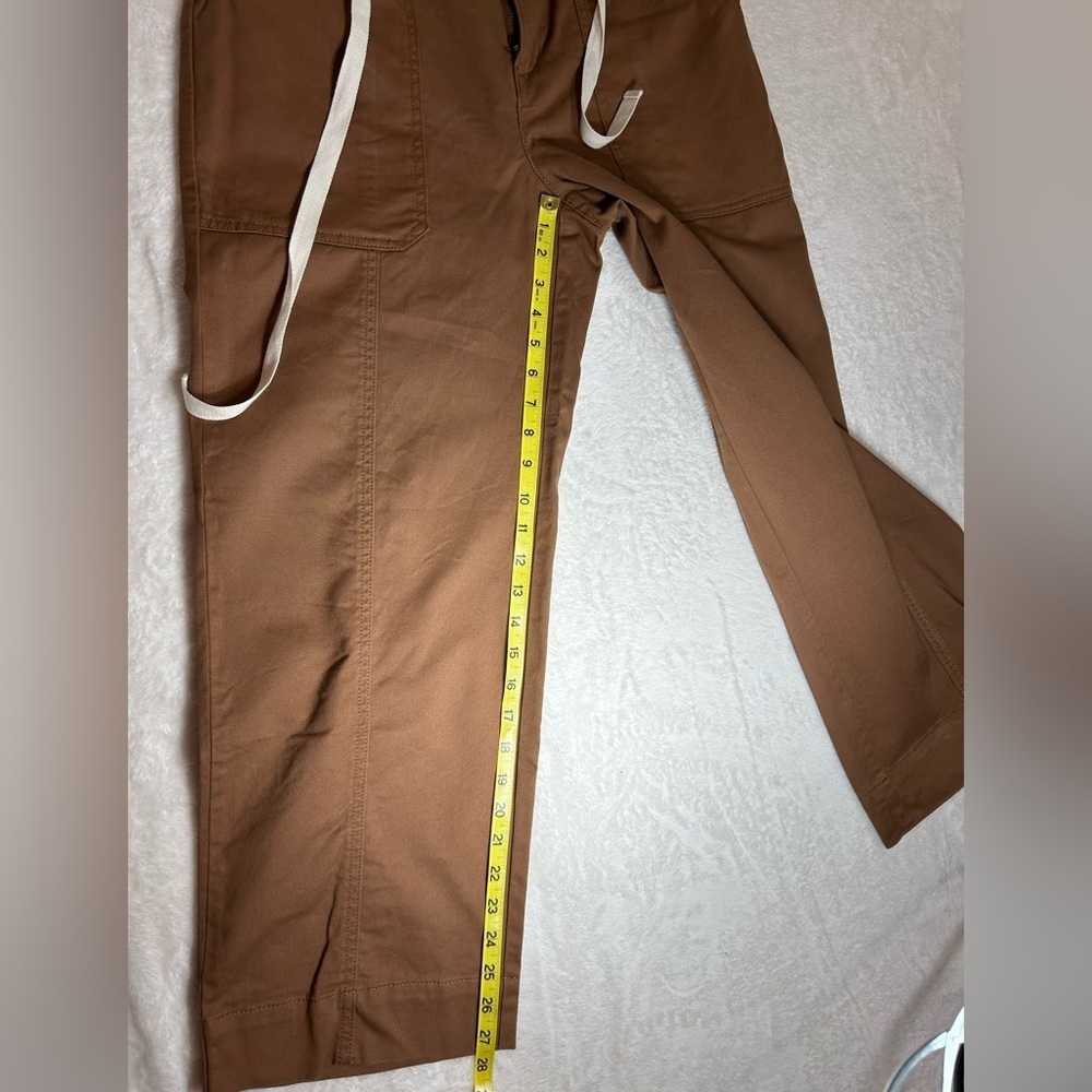 LOFT Soft Brown Straight Leg Pants with Cream Tie. Zip & Button Closure - Picture 7 of 13
